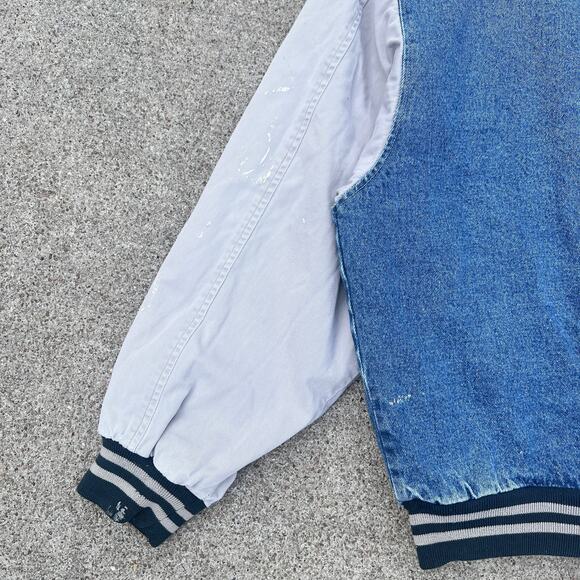 Vintage 90s Denim Jean Varsity Bomber Jacket Swingster | Size XL - Picture 11 of 11